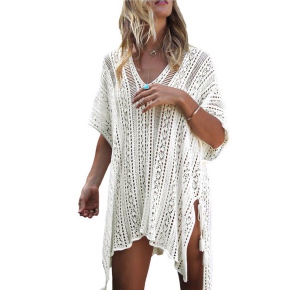 Other - White Tasseled Crochet Cover-Up Other - White Tasseled Crochet Cover-Up